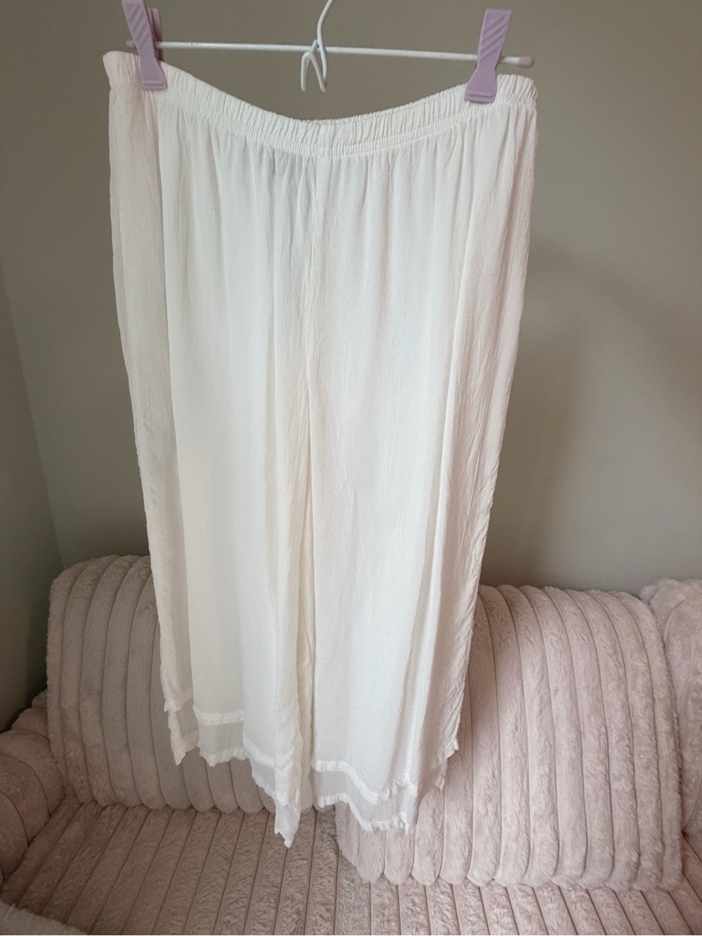 Click by Color Me Cotton White Wide-Leg Flowing Silky Layered Pants